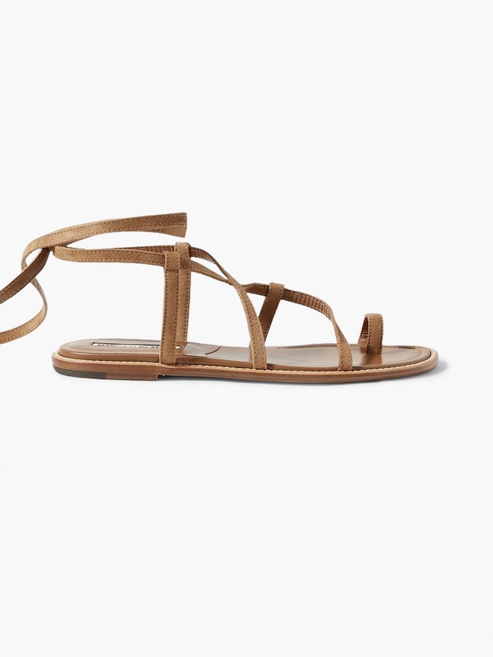 Manolo Blahnik Tan Leather Lace-Up Flat Sandals